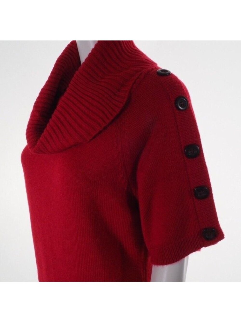 Womens M Cowl Neck Sweater Rust / Red With Button Accent 3/4 Sleeves